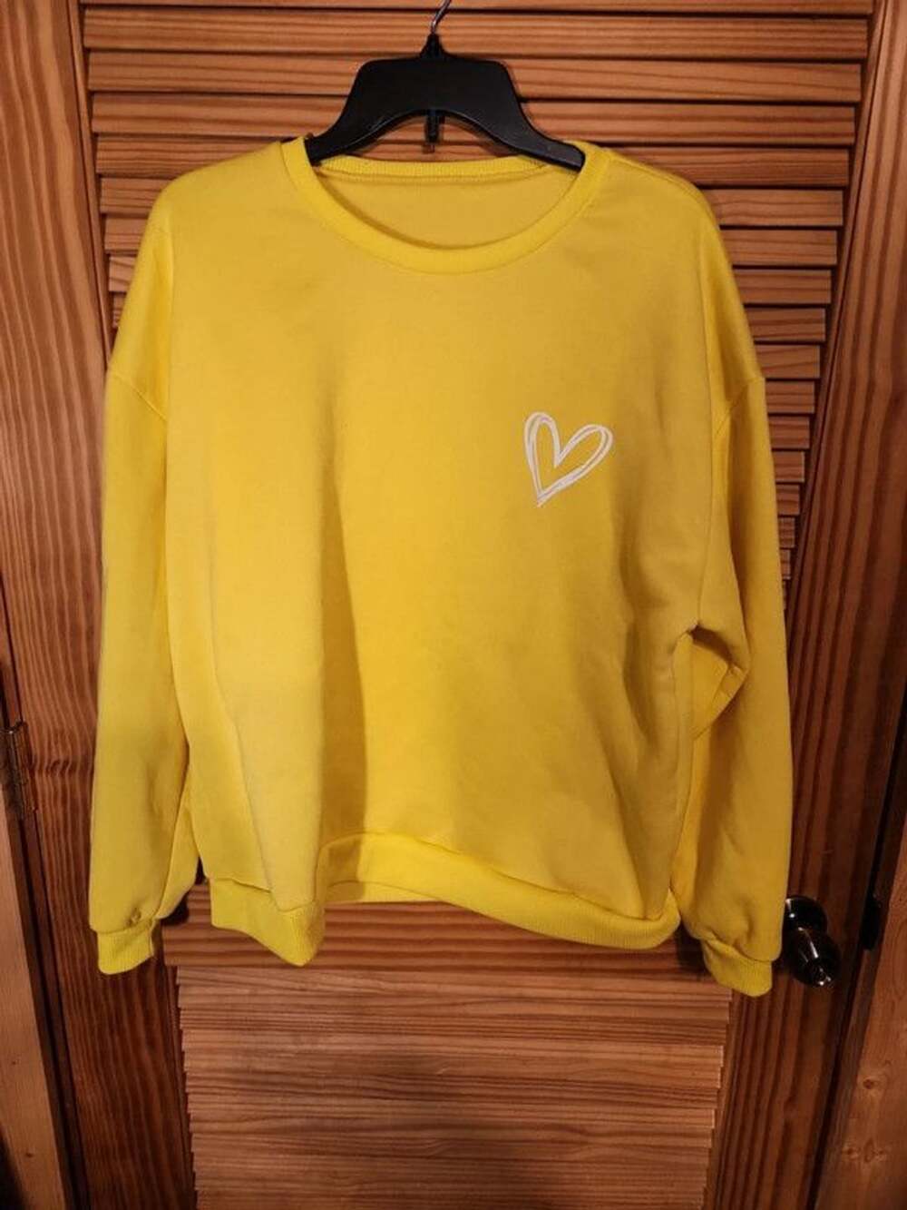 SHEIN Bright Yellow Cozy Fleece-Lined Heart Crewneck Sweatshirt - Size